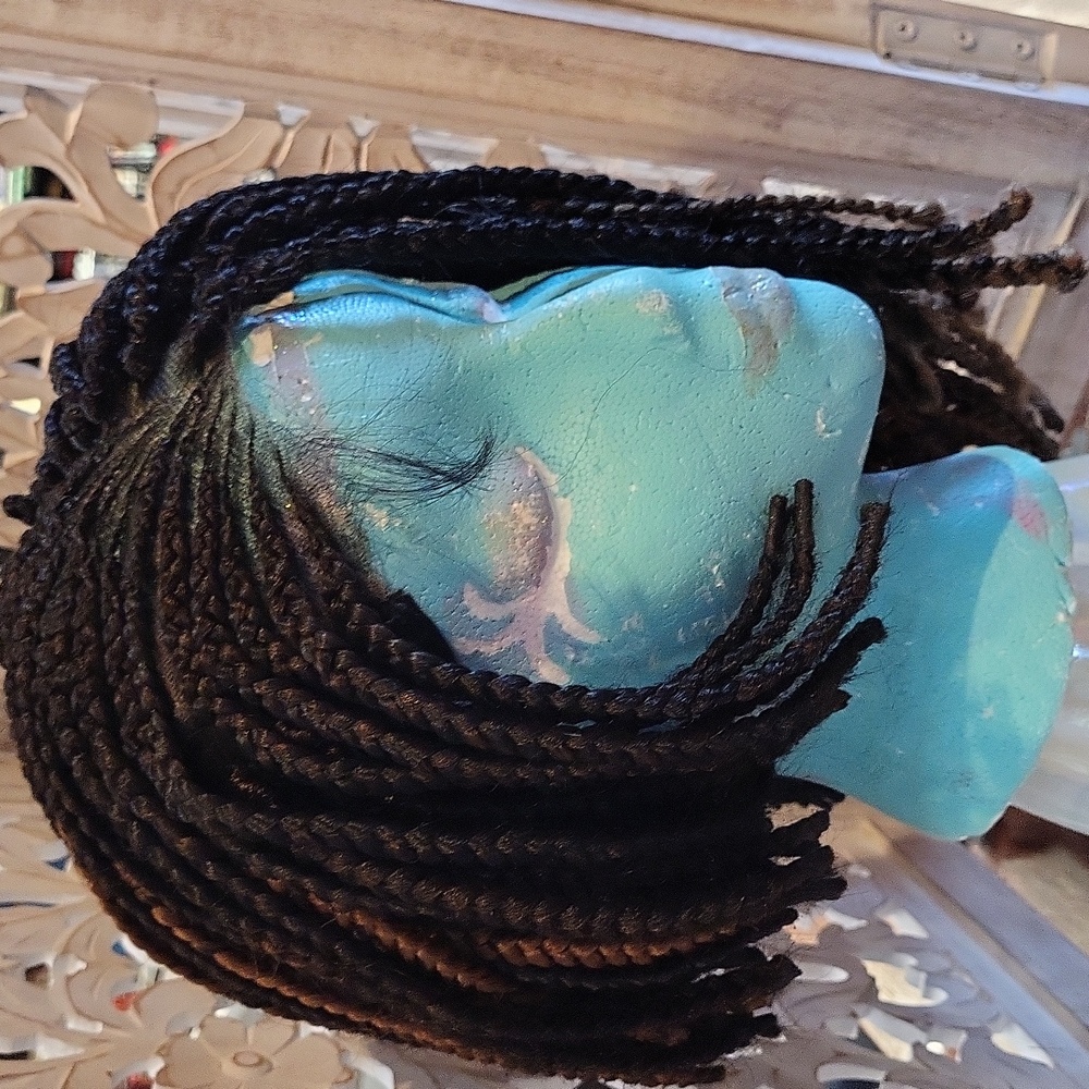 Wig, BRAIDED Black With Hints Of Blonde - Picture 3 of 9
